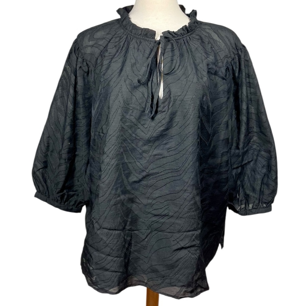 Vince Camuto Black Textured Blouse 3/4 Sleeves Keyhole Neckline Women's Size 2X